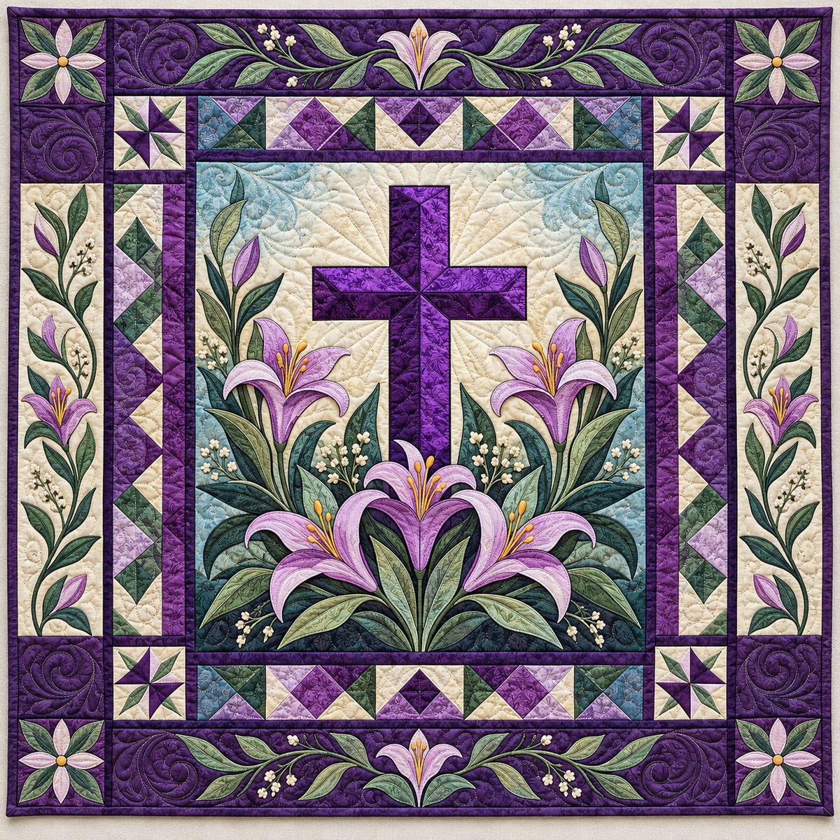 Purple Easter Cross TD141026841 Quilt Blanket