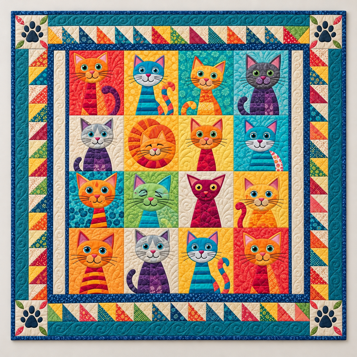 Colorful Cat Portrait Panels TD141026352 Quilt Blanket