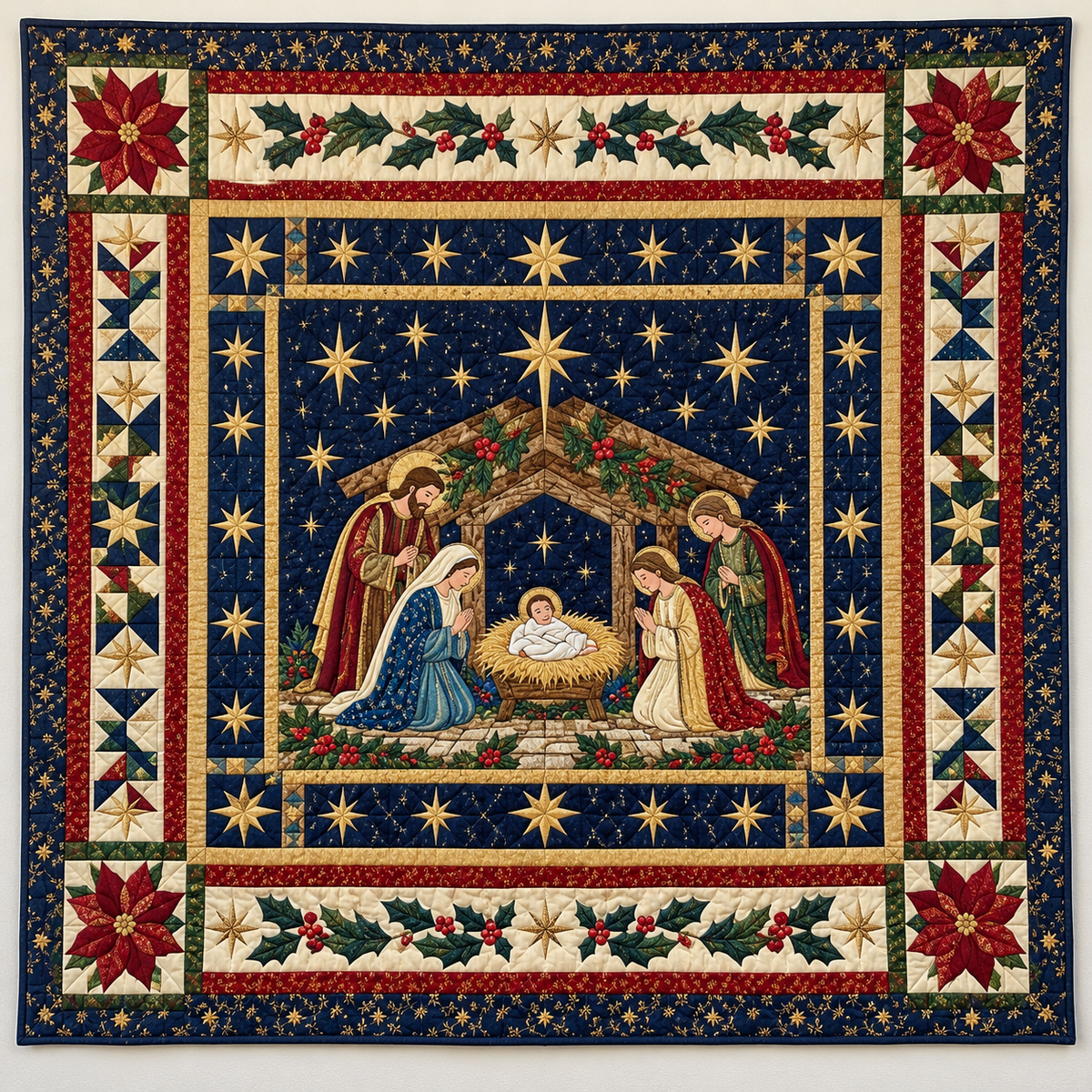 Starry Nativity In Ornamental Navy TD141026356 Quilt Blanket