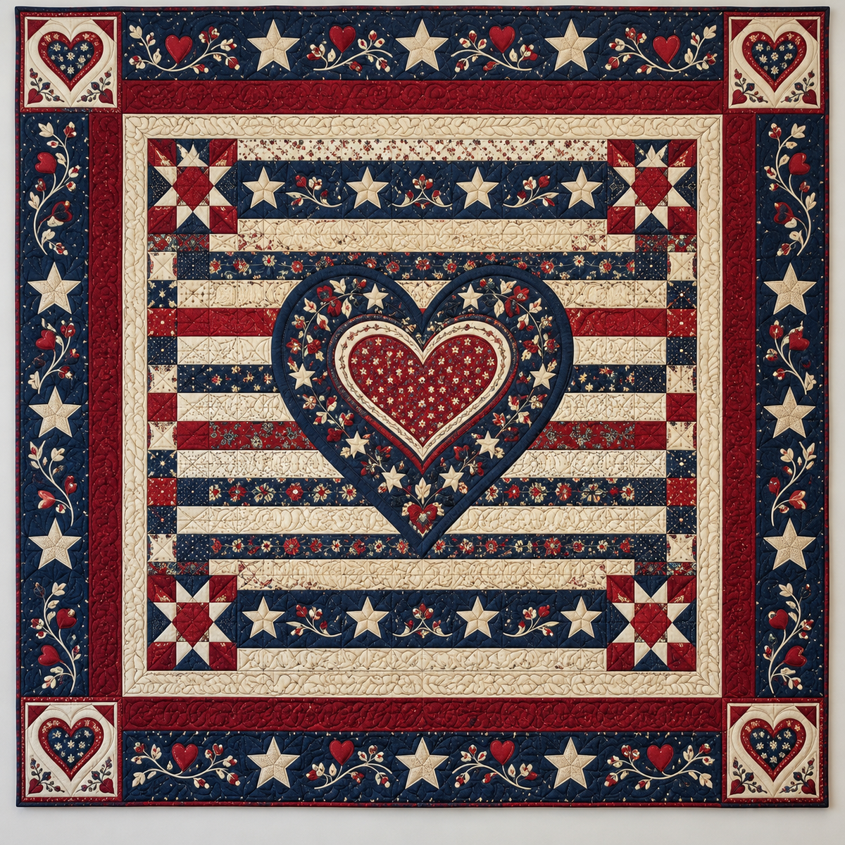 Ornate Heart And Patriotic Stripes TD141026358 Quilt Blanket