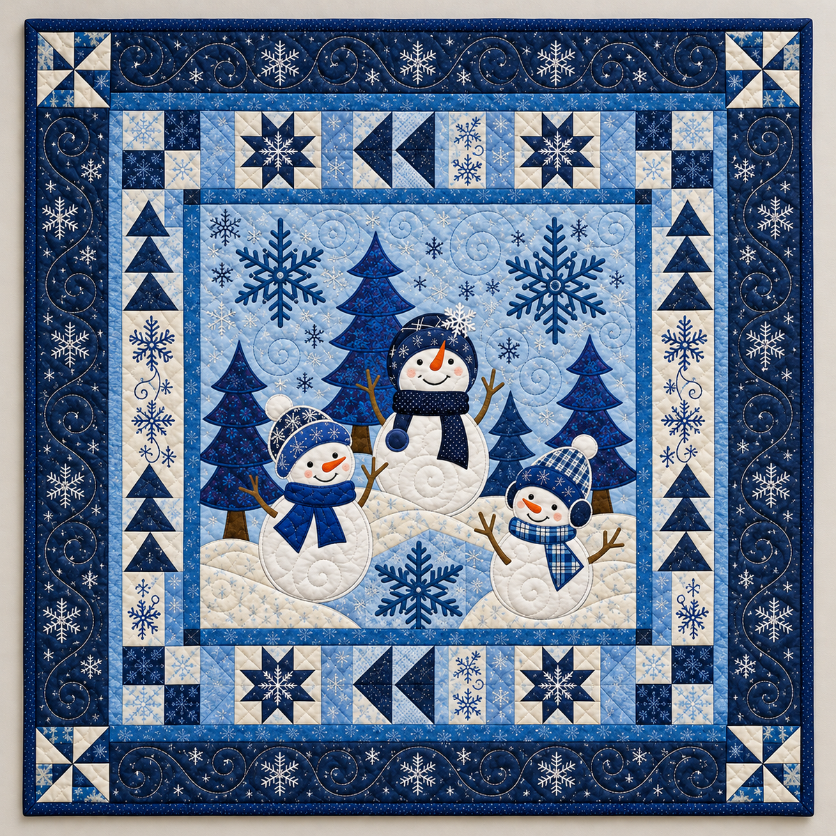 Snowman Trio In Frosty Blue TD141026369 Quilt Blanket
