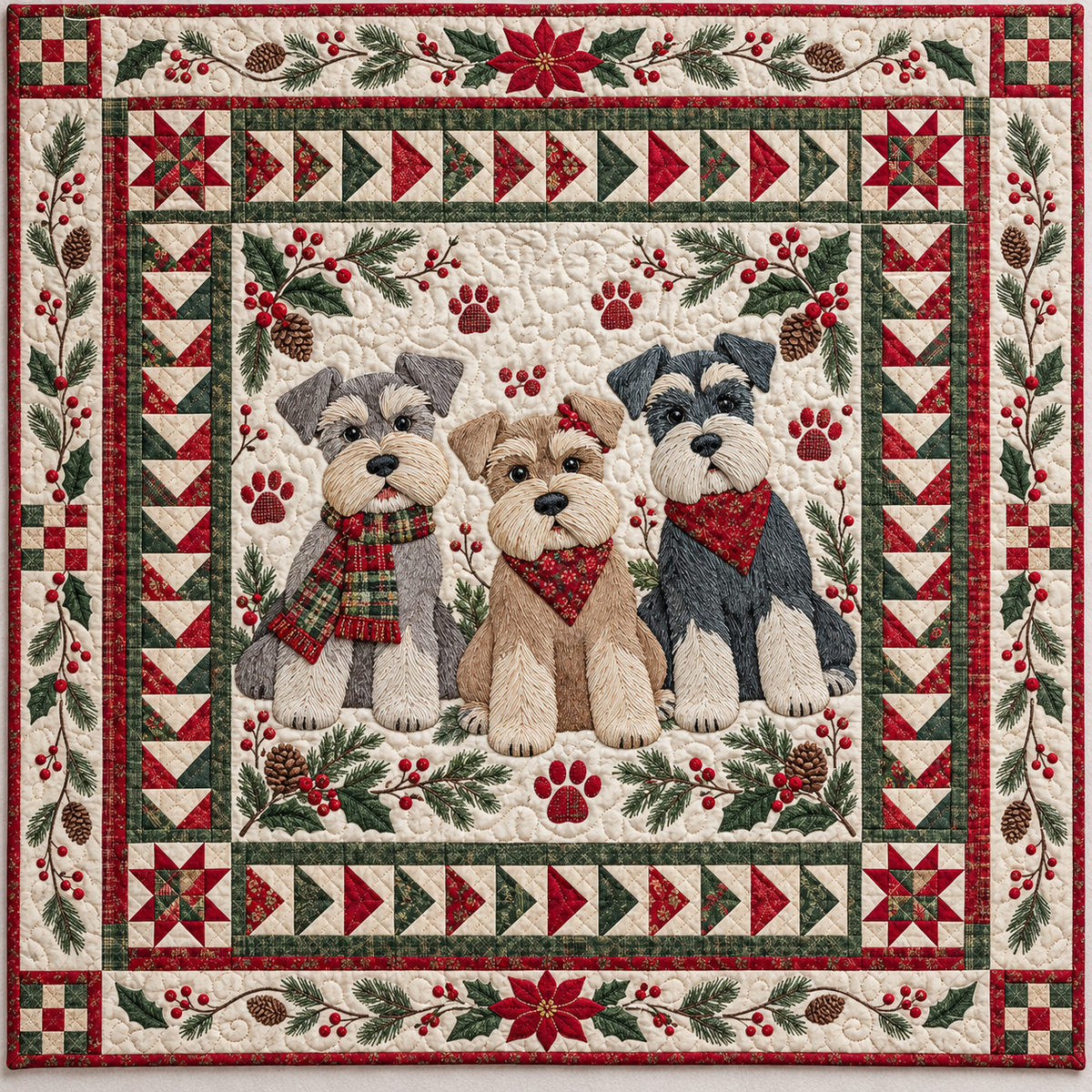 Snowy Schnauzer Circle TD141026877 Quilt Blanket