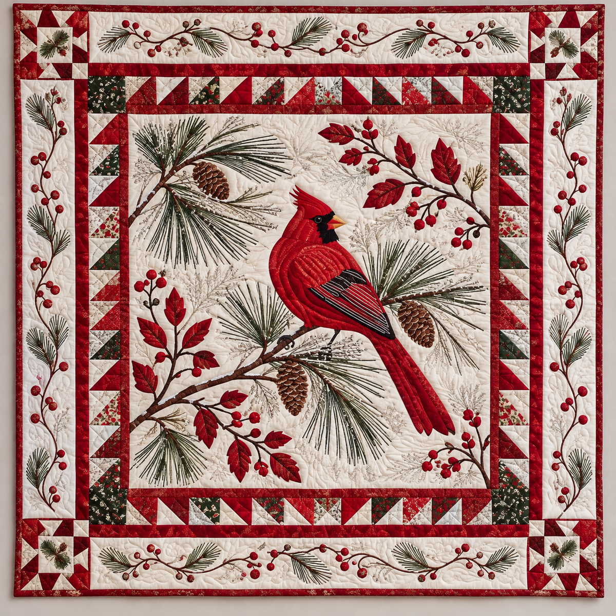 Cardinal And Winter Pine Branches TD141026380 Quilt Blanket