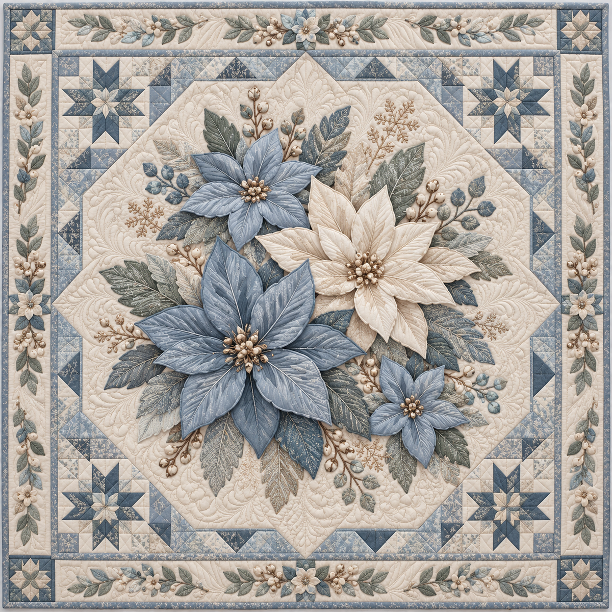 Icy Blue Floral TD141026884 Quilt Blanket