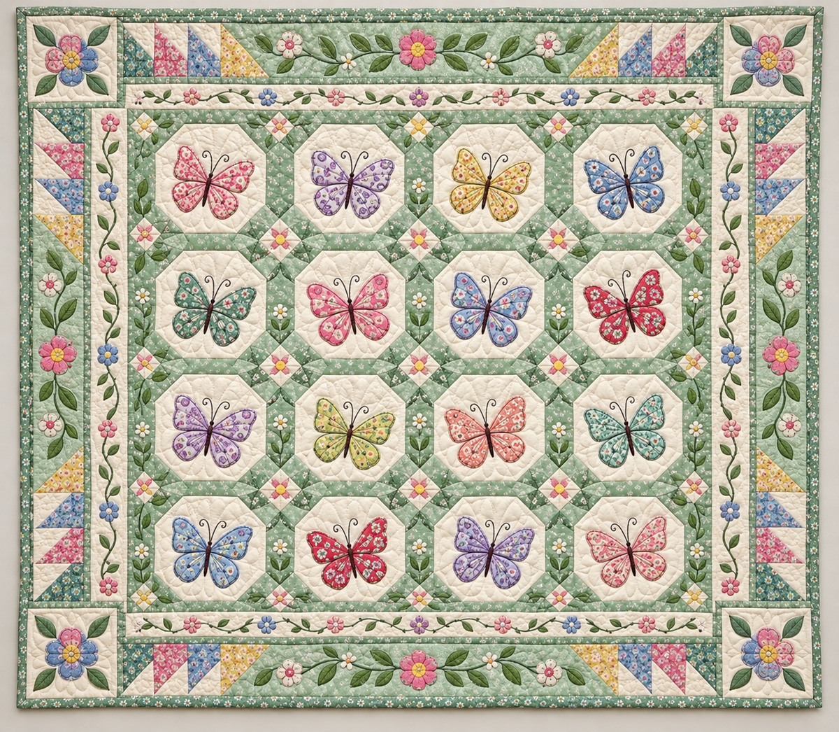 Pastel Butterflies In Mint Frames TD141026384 Quilt Blanket