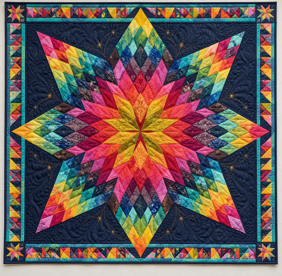 Rainbow Diamond Star On Navy TD141026392 Quilt Blanket