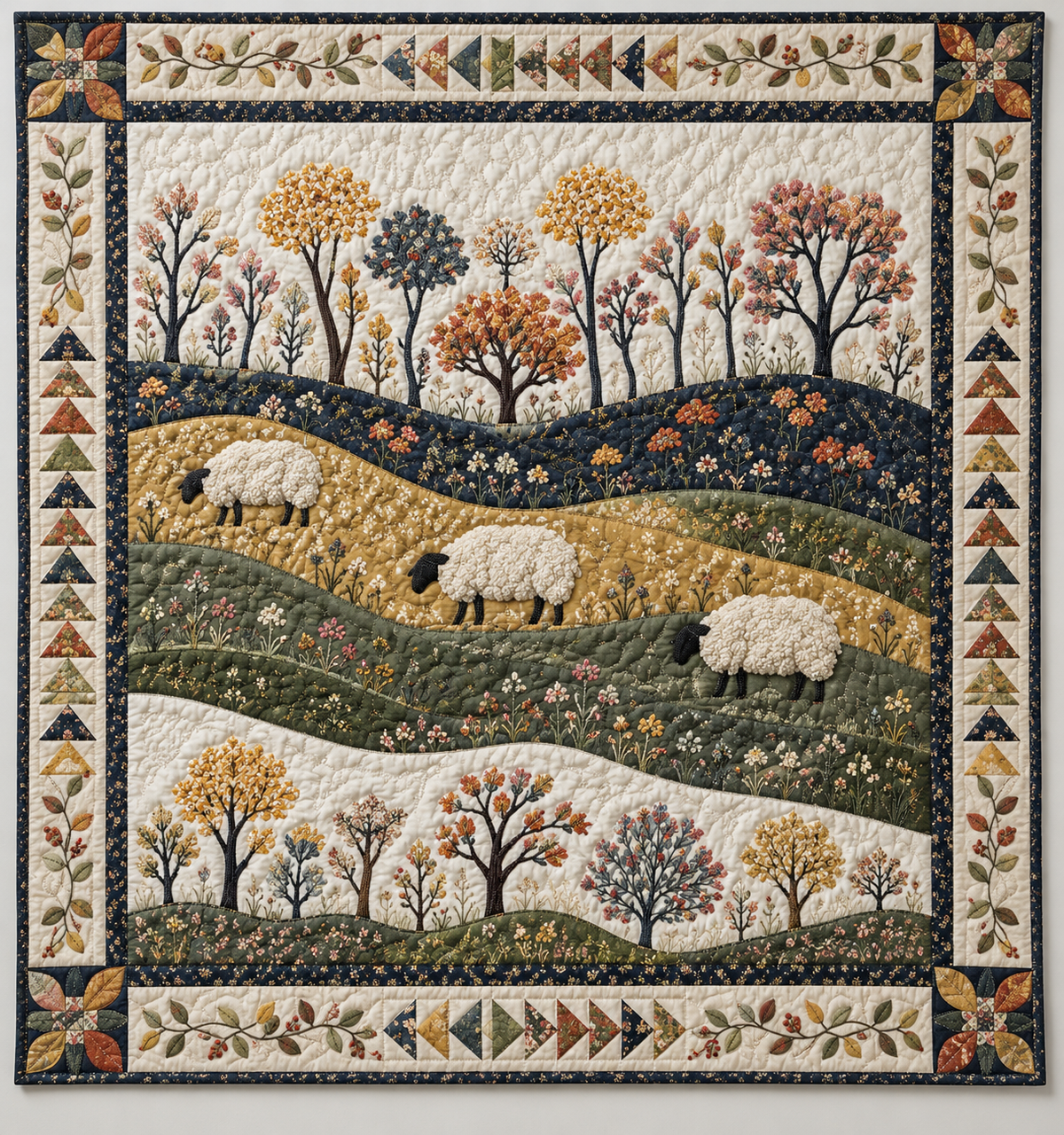 Sheep In an Autumn Tree Landscape TD141026395 Quilt Blanket