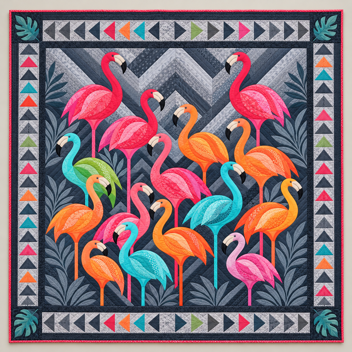 Rainbow Flamingos And Gray Chevrons TD141026400 Quilt Blanket