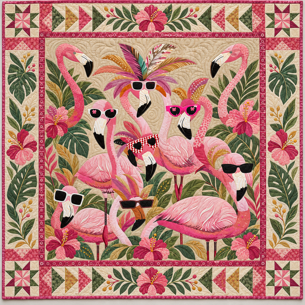 Flamingo Sunglasses TD141026909 Quilt Blanket