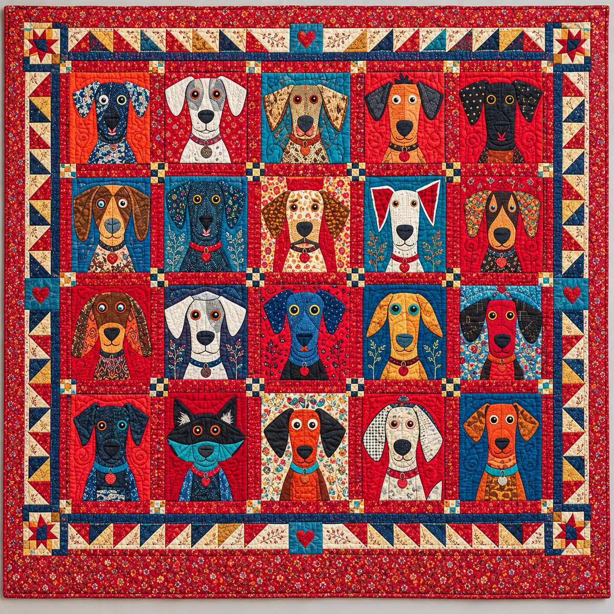 Long Faced Dogs In Vivid Patchwork TD141026409 Quilt Blanket