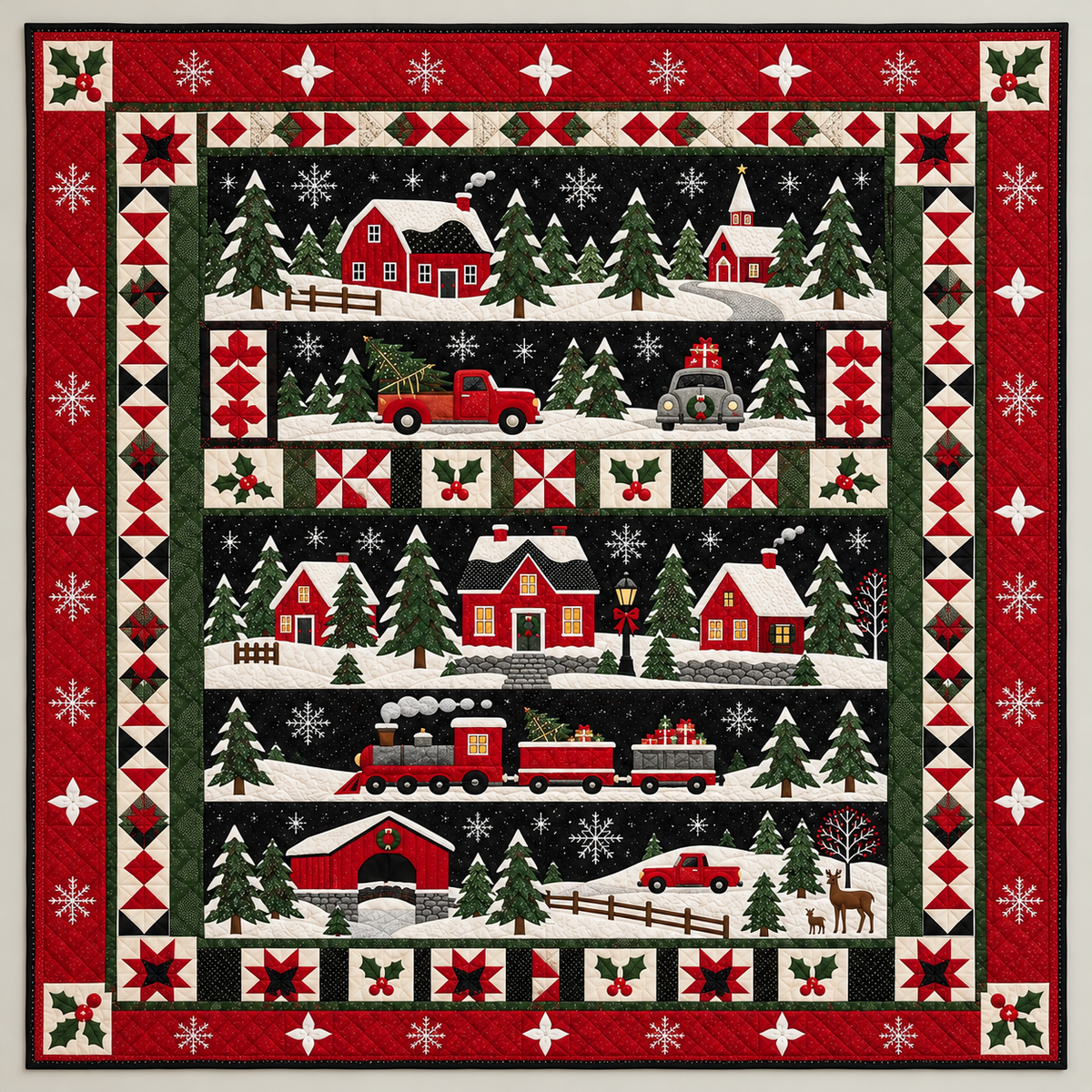 Snowy Christmas Village And Vehicles TD141026410 Quilt Blanket