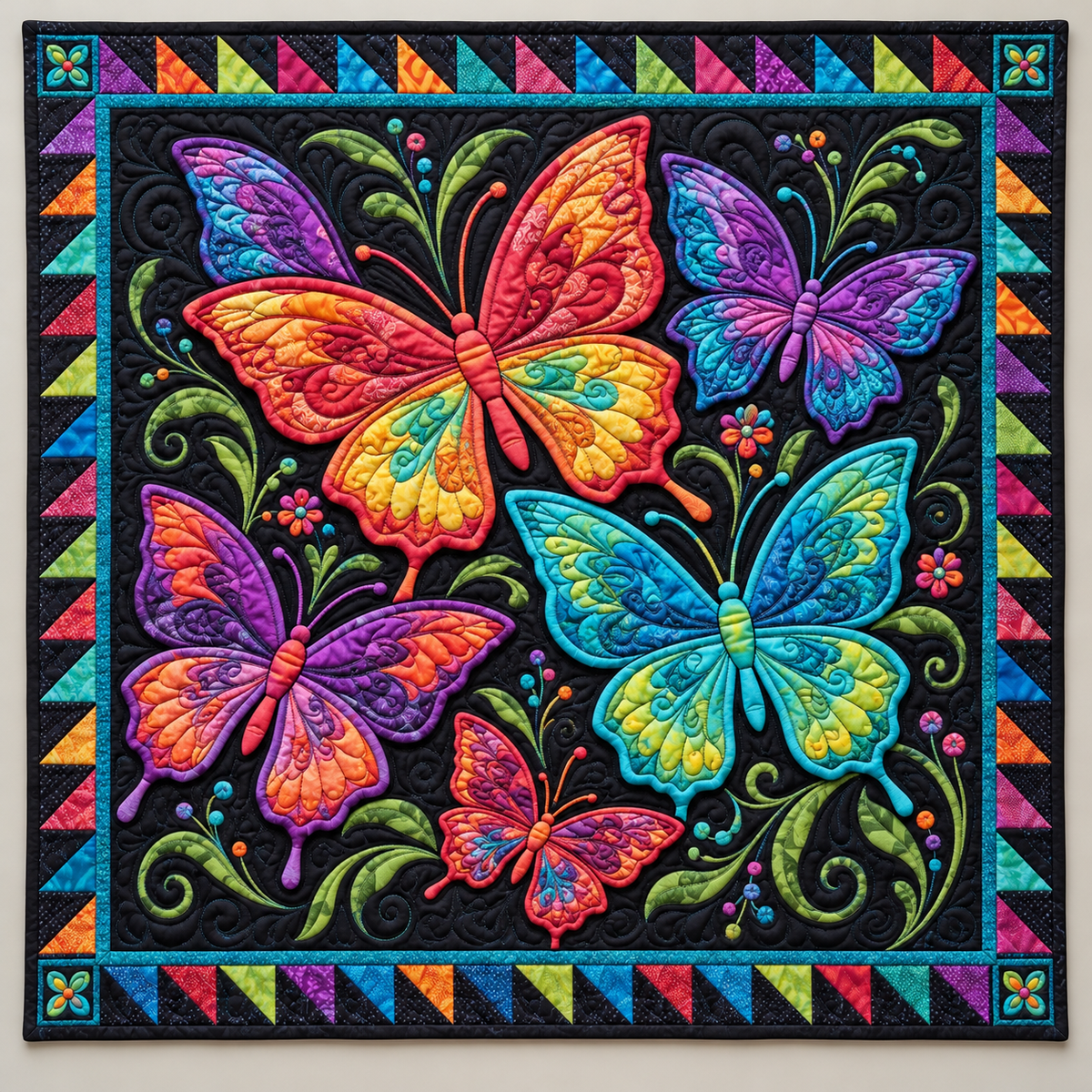 Jewel Tone Butterflies On Black TD141026418 Quilt Blanket