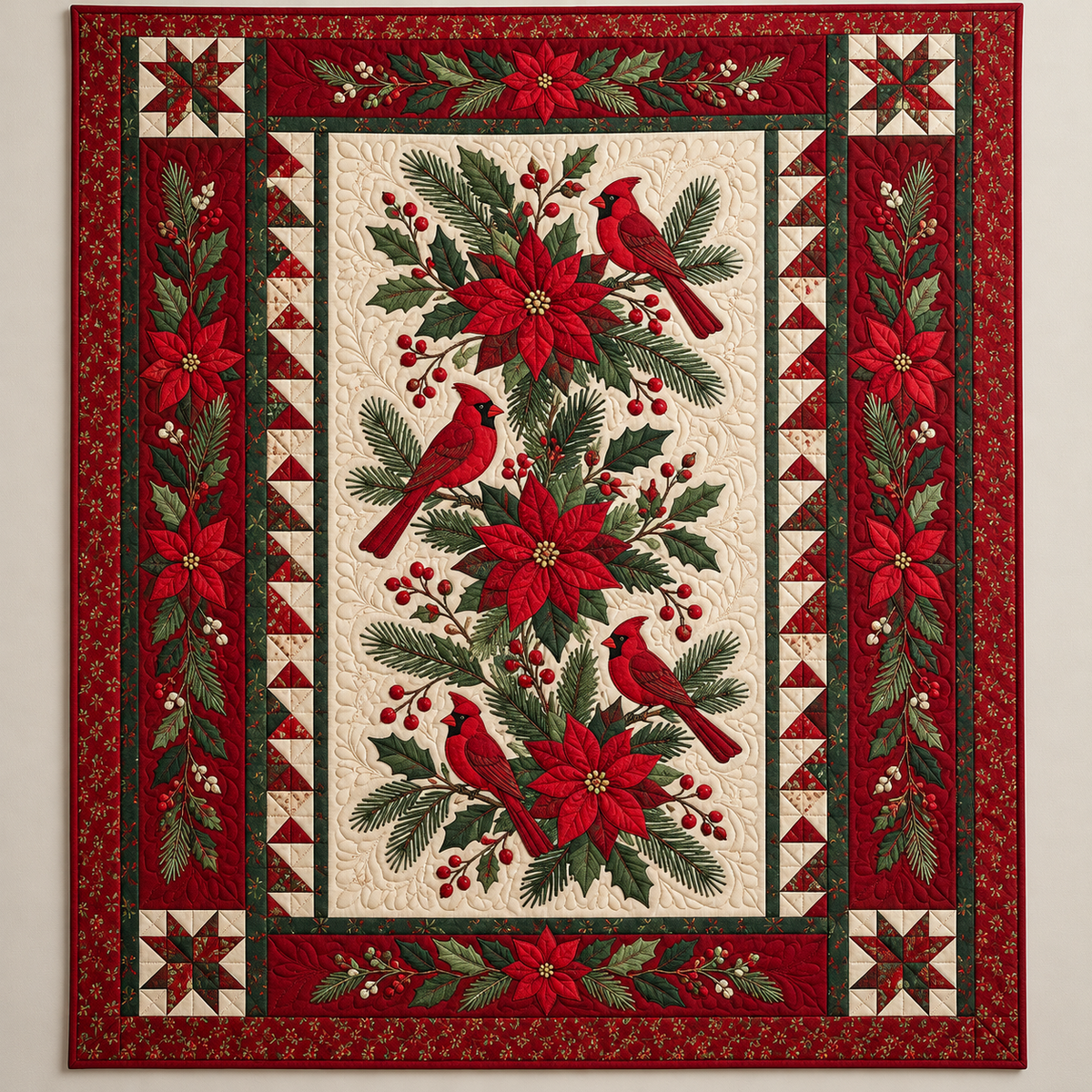 Cardinals And Christmas Poinsettias TD141026423 Quilt Blanket