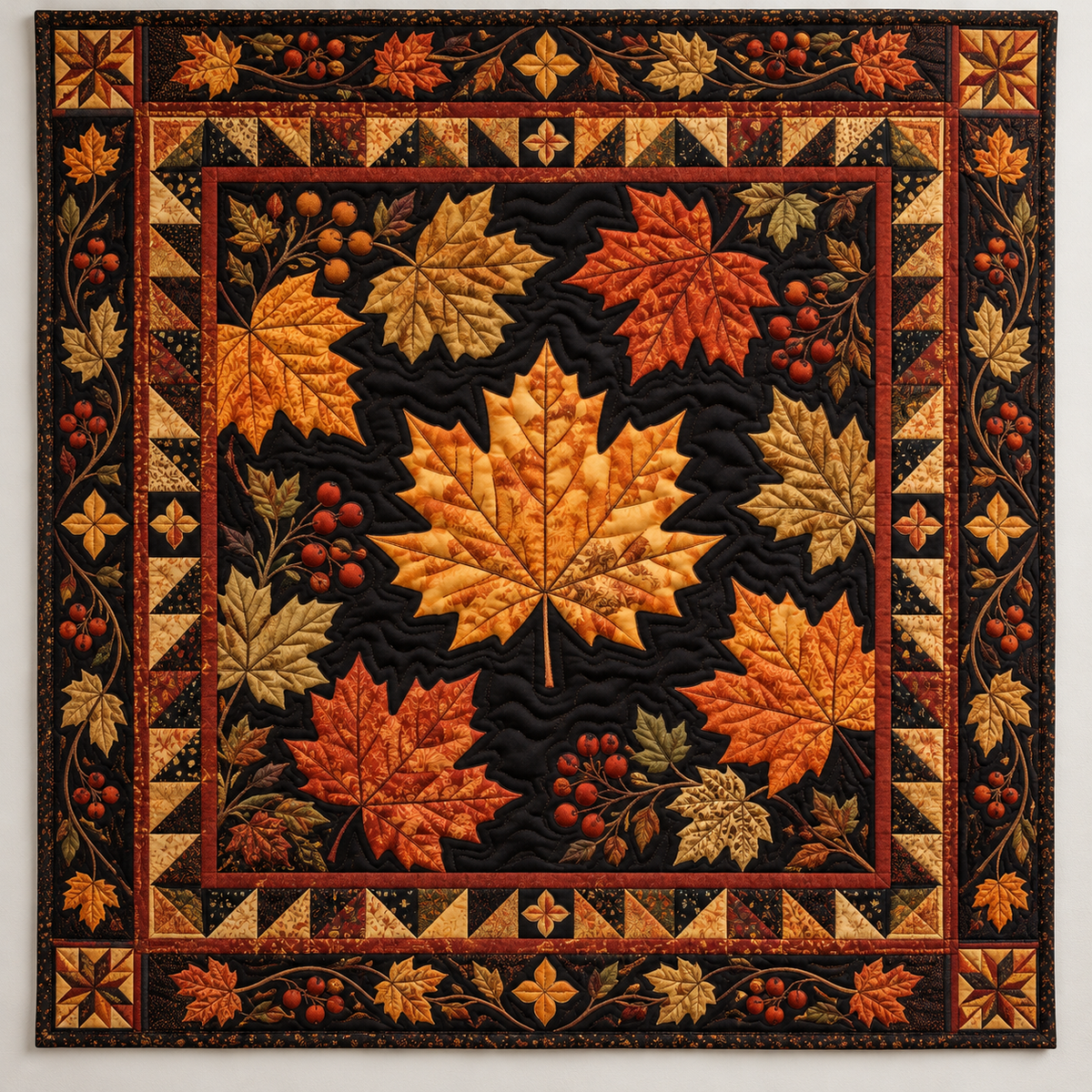Autumn Maple Leaves On Black TD141026424 Quilt Blanket