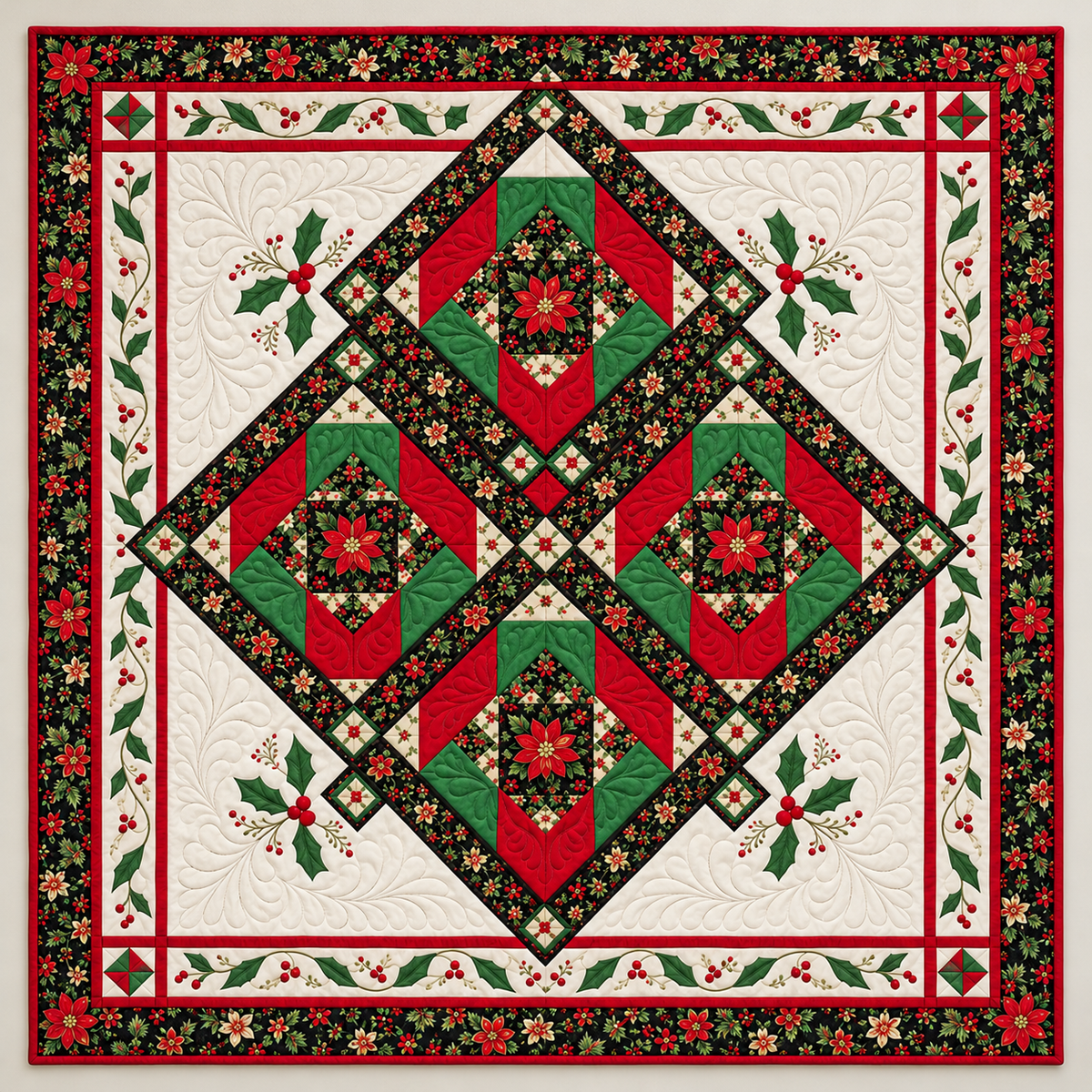 Interlocking Christmas Diamond Patchwork TD141026426 Quilt Blanket