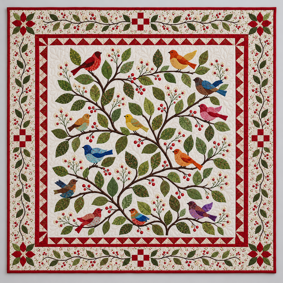 Songbirds And Branching Garden Vines TD141026428 Quilt Blanket