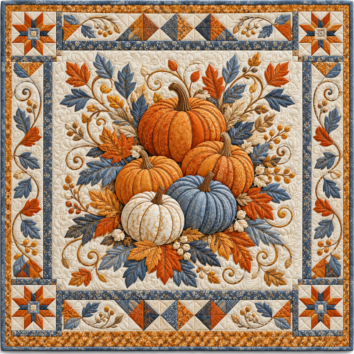 Blue Orange Pumpkin Wishes TD141026930 Quilt Blanket