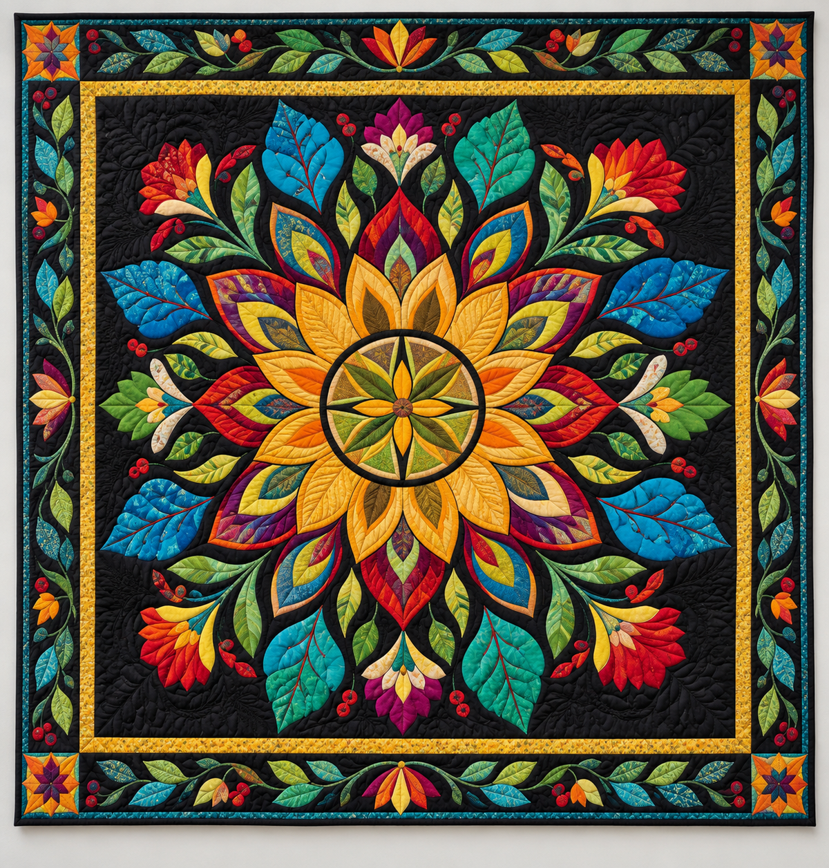 Rainbow Stained Glass Flower Medallion TD141026430 Quilt Blanket