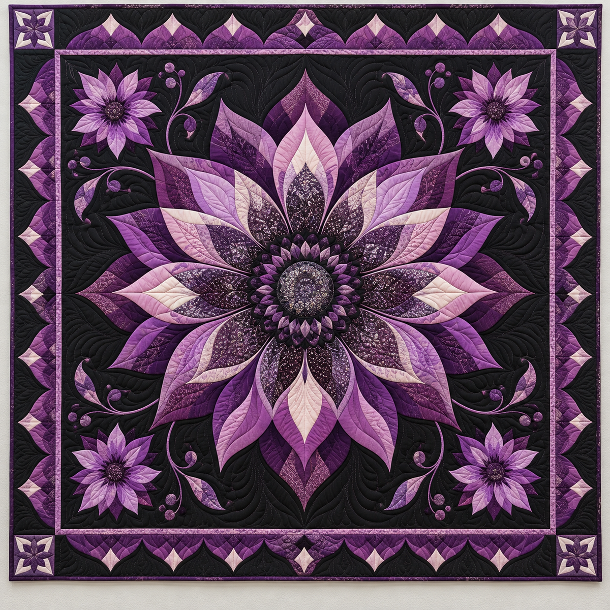Giant Purple Flower On Black TD141026431 Quilt Blanket