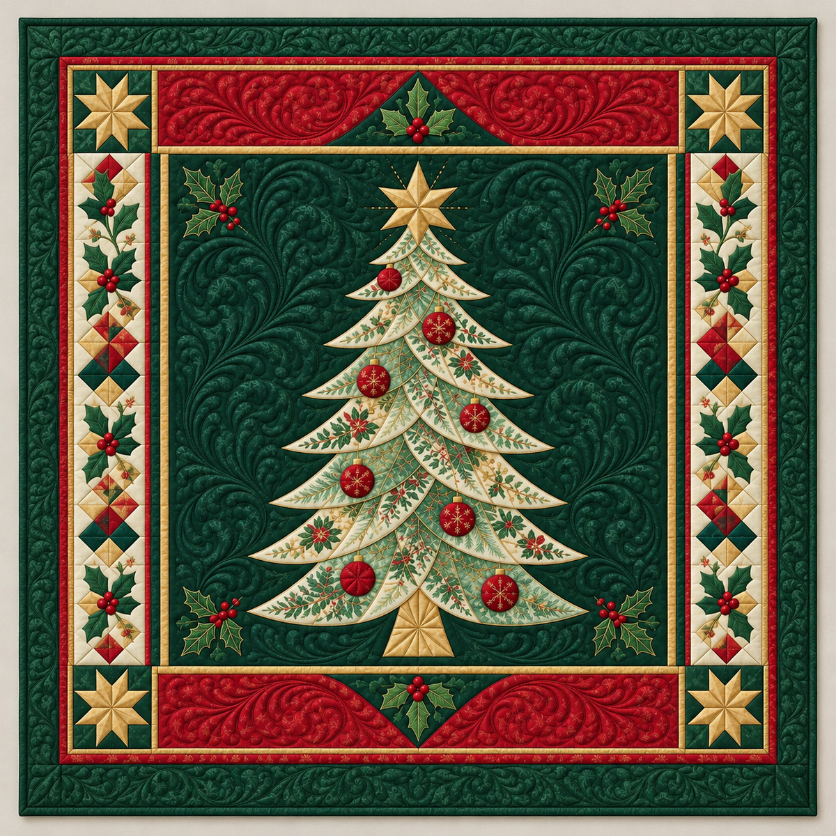 Golden Star Christmas Tree On Green TD141026432 Quilt Blanket