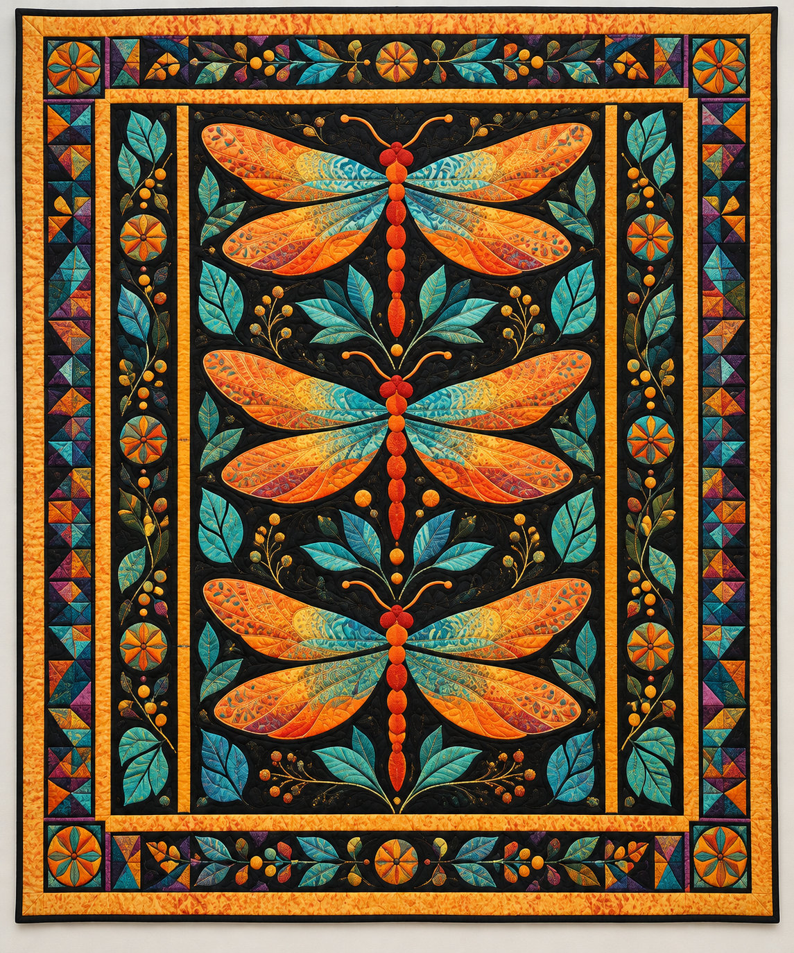 Orange Dragonflies On Midnight Black TD141026442 Quilt Blanket