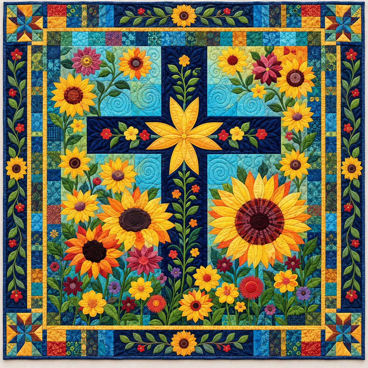 Sunlit Cross Flower Garden TD141026951 Quilt Blanket