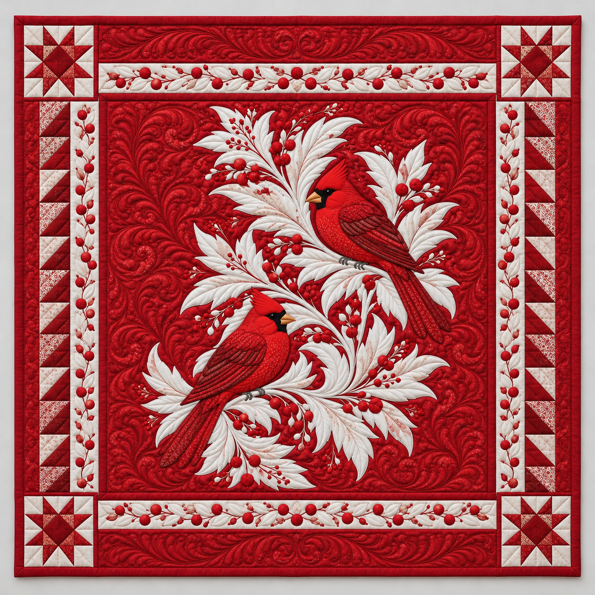 Red Cardinals And Sweeping White Foliage TD141026451 Quilt Blanket