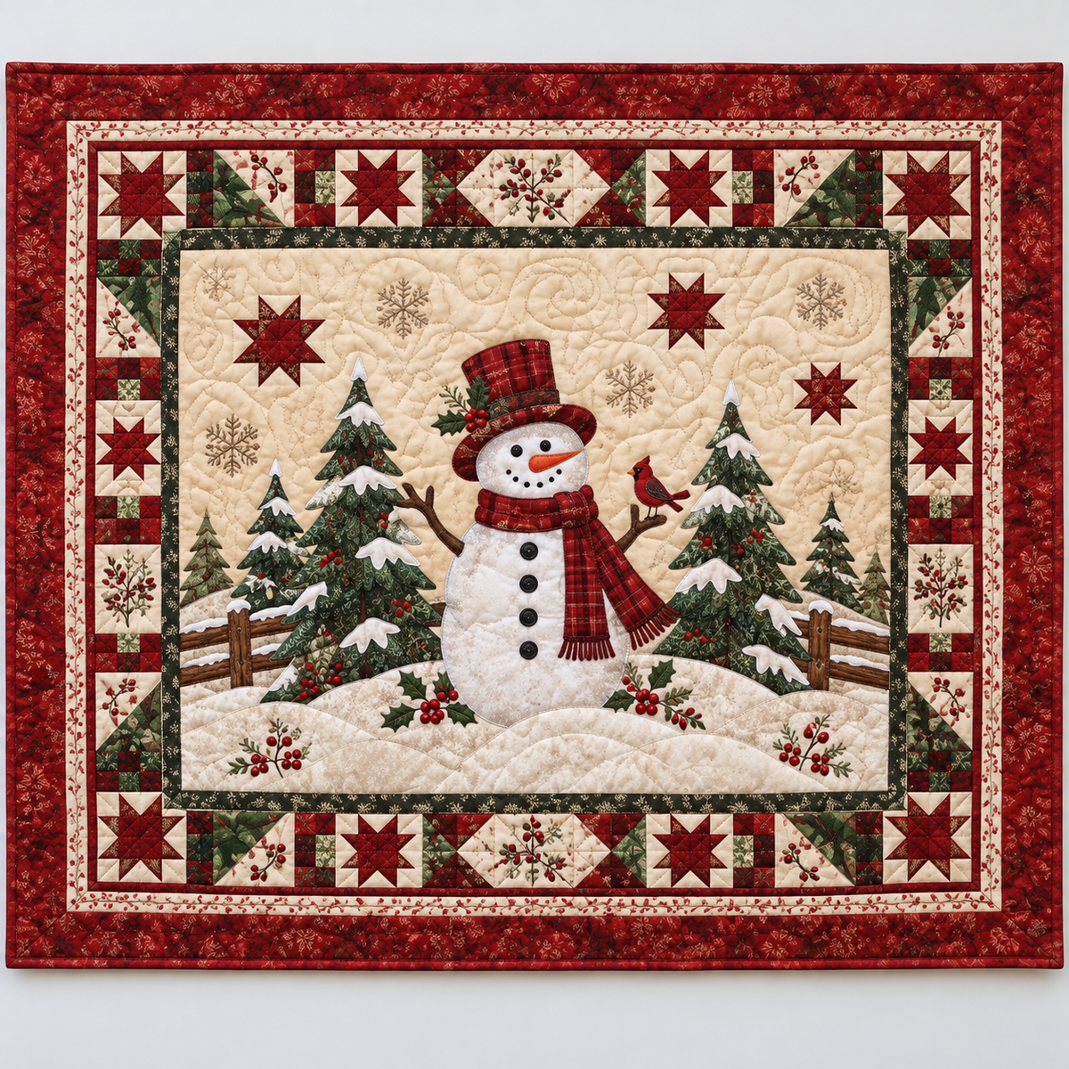 Snowman And Red Winter Stars TD141026463 Quilt Blanket