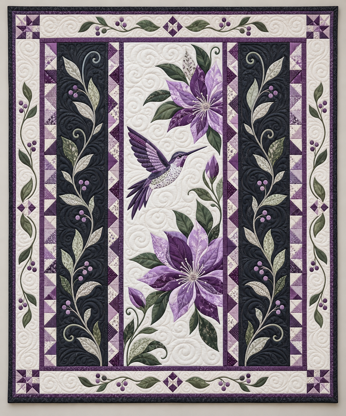 Hummingbird And Lavender Floral Panels TD141026477 Quilt Blanket