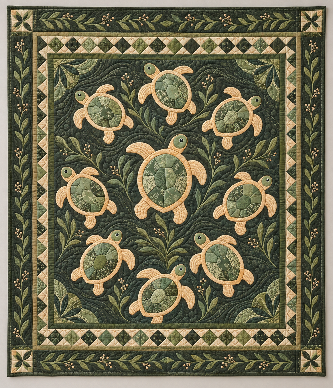 Turtles In Muted Olive Green TD141026486 Quilt Blanket