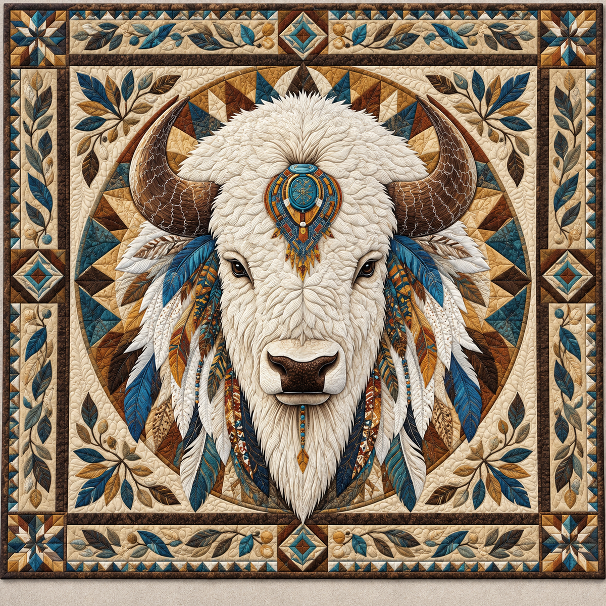 White Bison Portrait TD141026990 Quilt Blanket