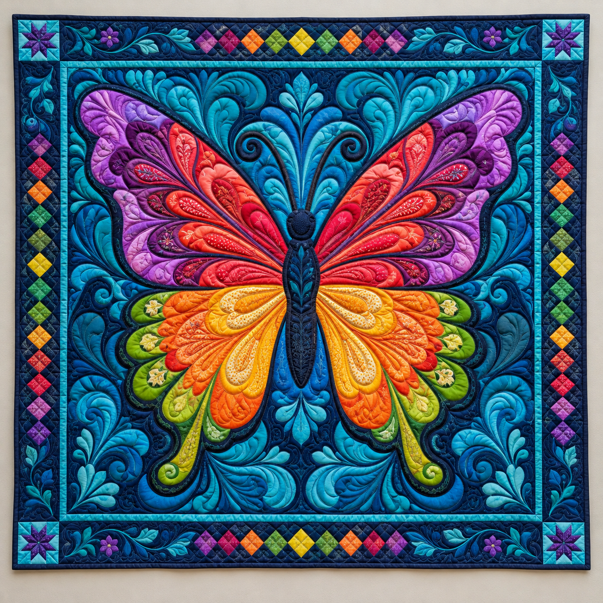 Rainbow Butterfly On Ocean Blue TD141026496 Quilt Blanket