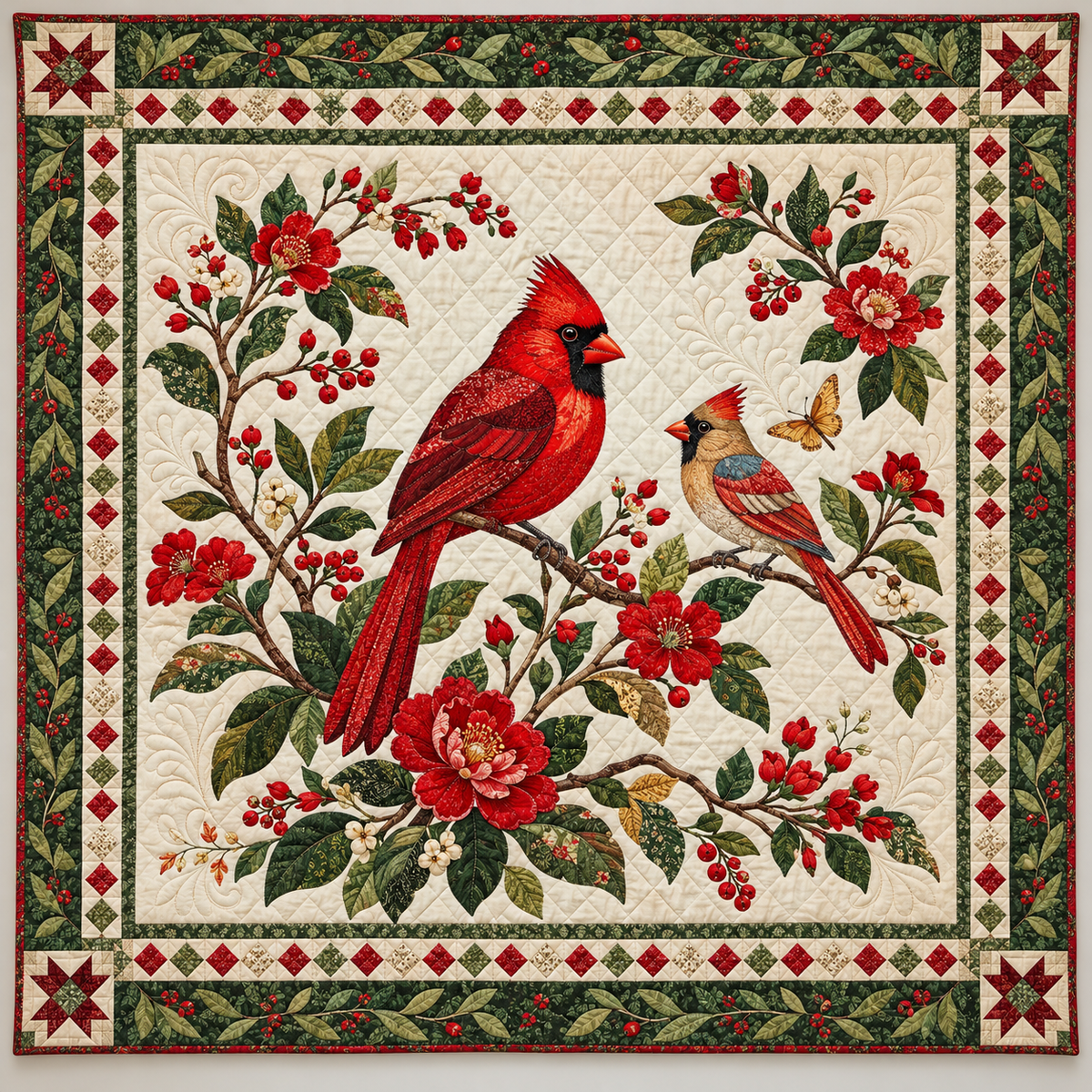 Cardinals And Red Blossom Branches TD141026498 Quilt Blanket