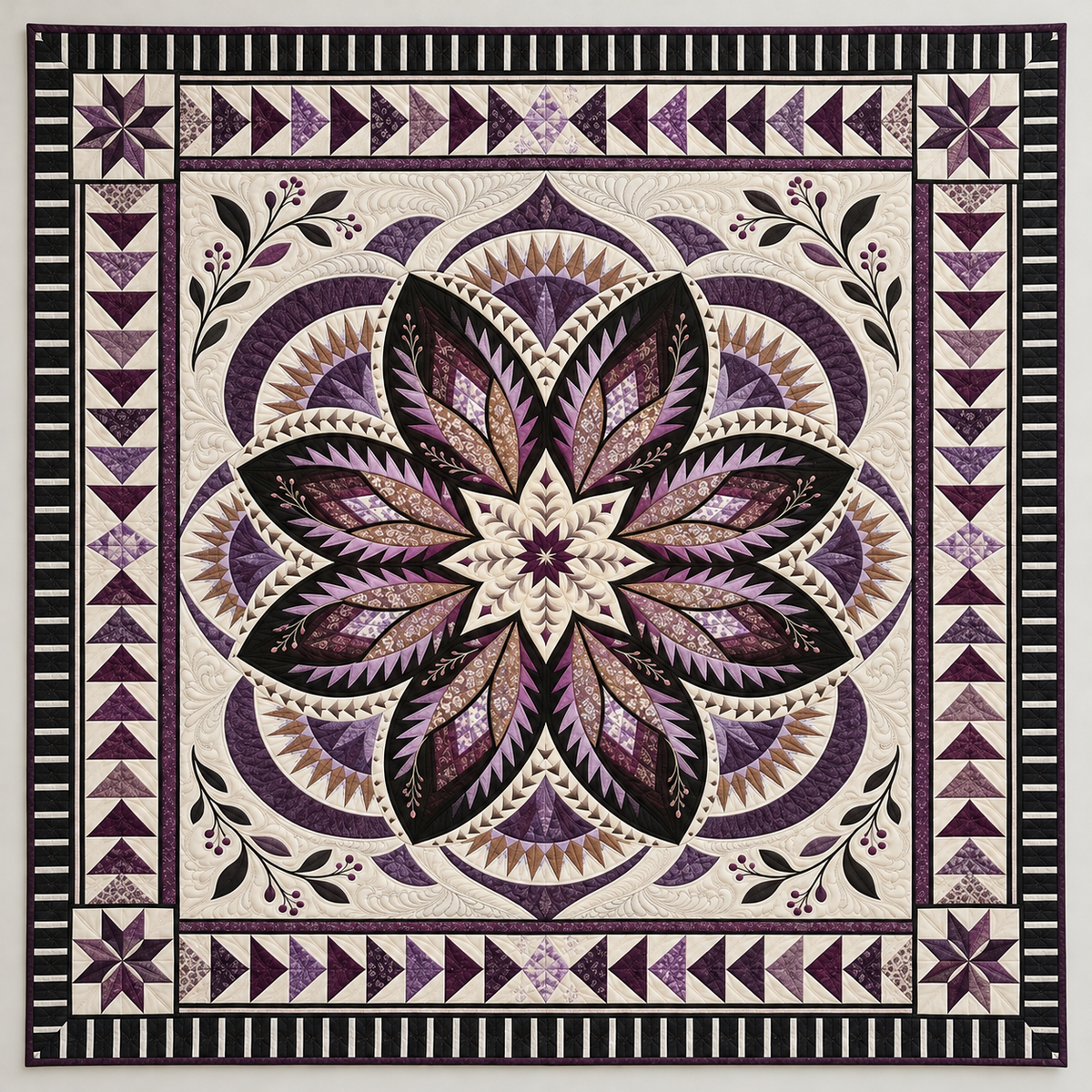 Purple And Cream Botanical Medallion TD141026500 Quilt Blanket