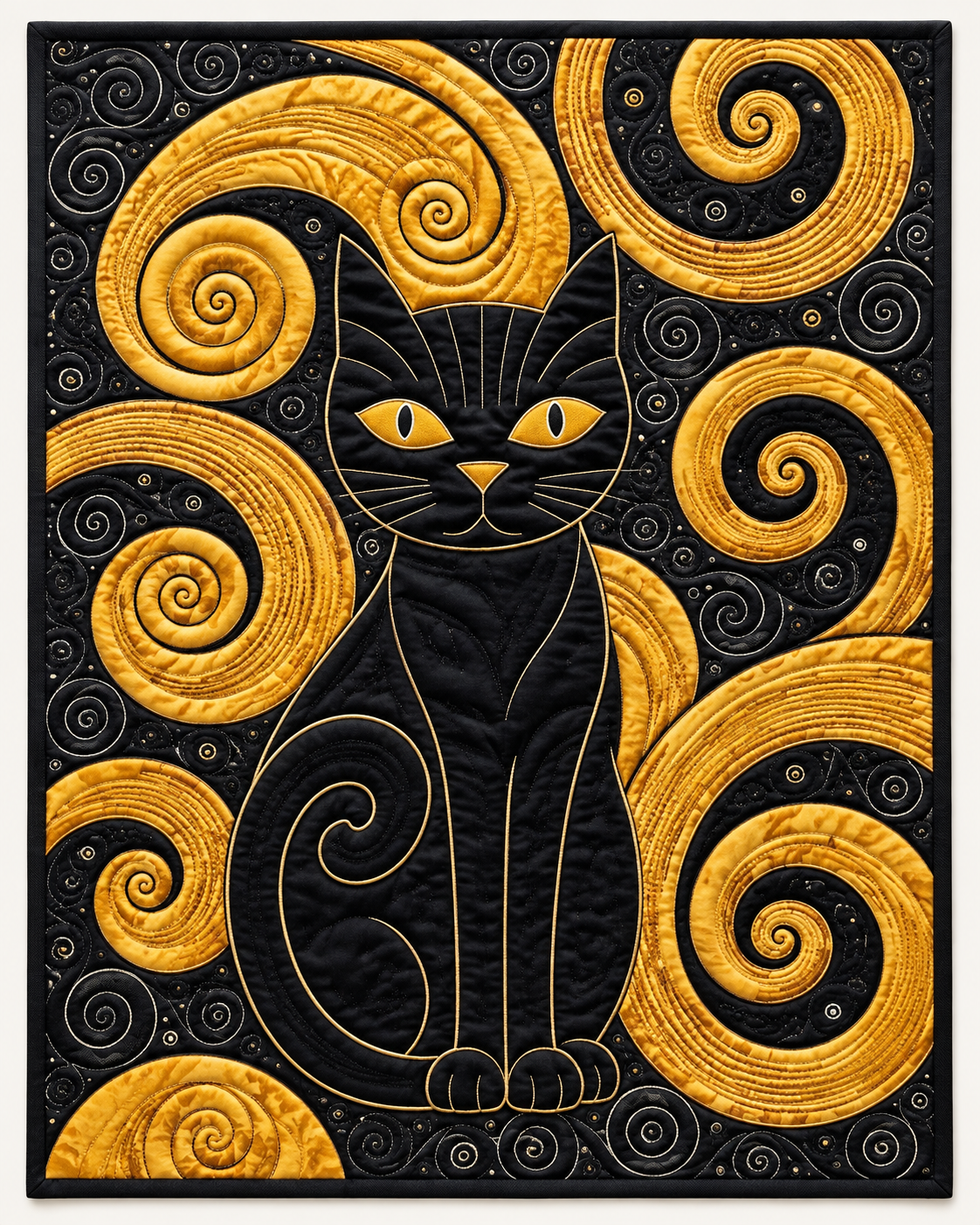 Black Cat And Golden Spirals TD101026088 Quilt Blanket