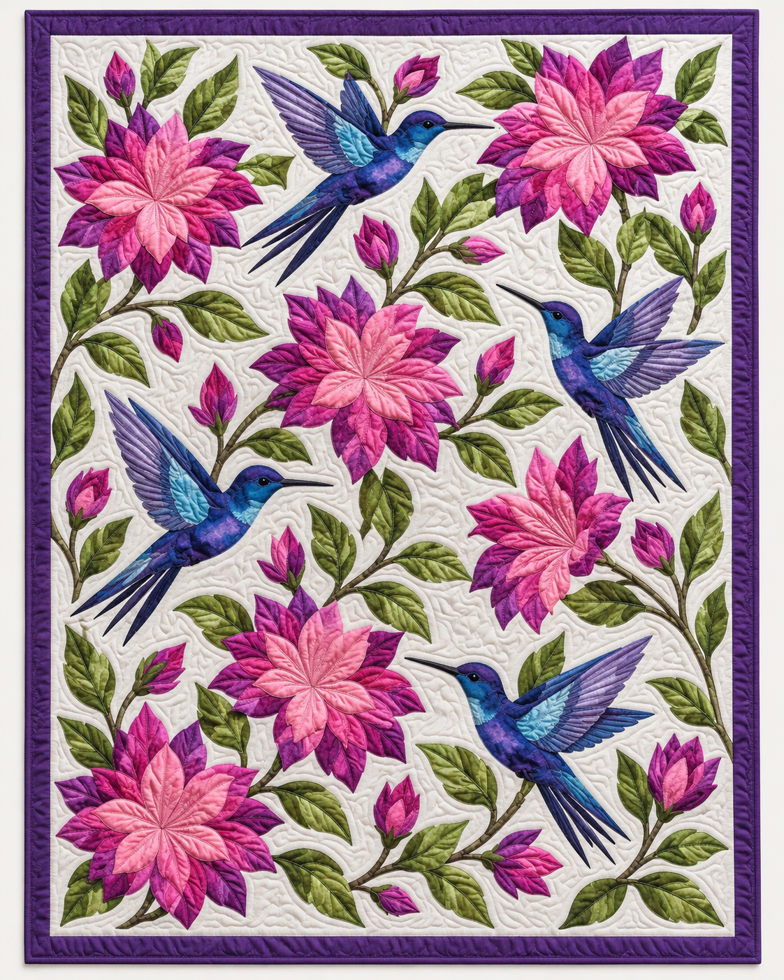 Blue Hummingbirds And Pink Blooms TD101026099 Quilt Blanket