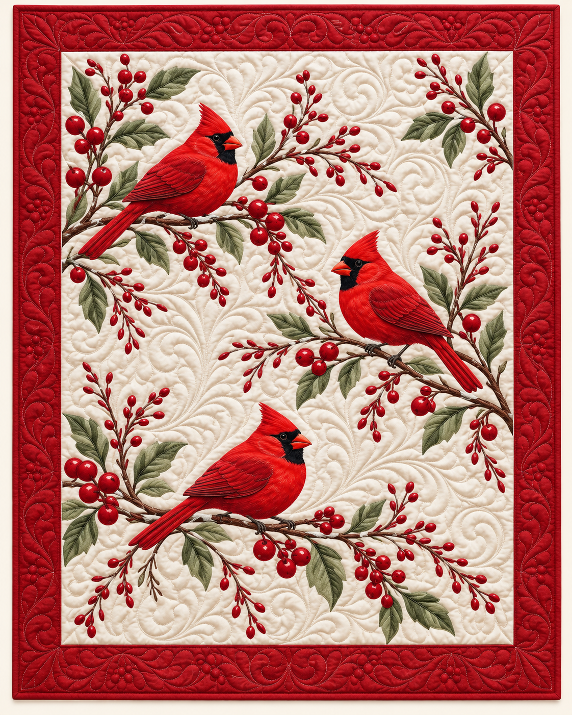 Cardinal And Berry Branches TD101026120 Quilt Blanket