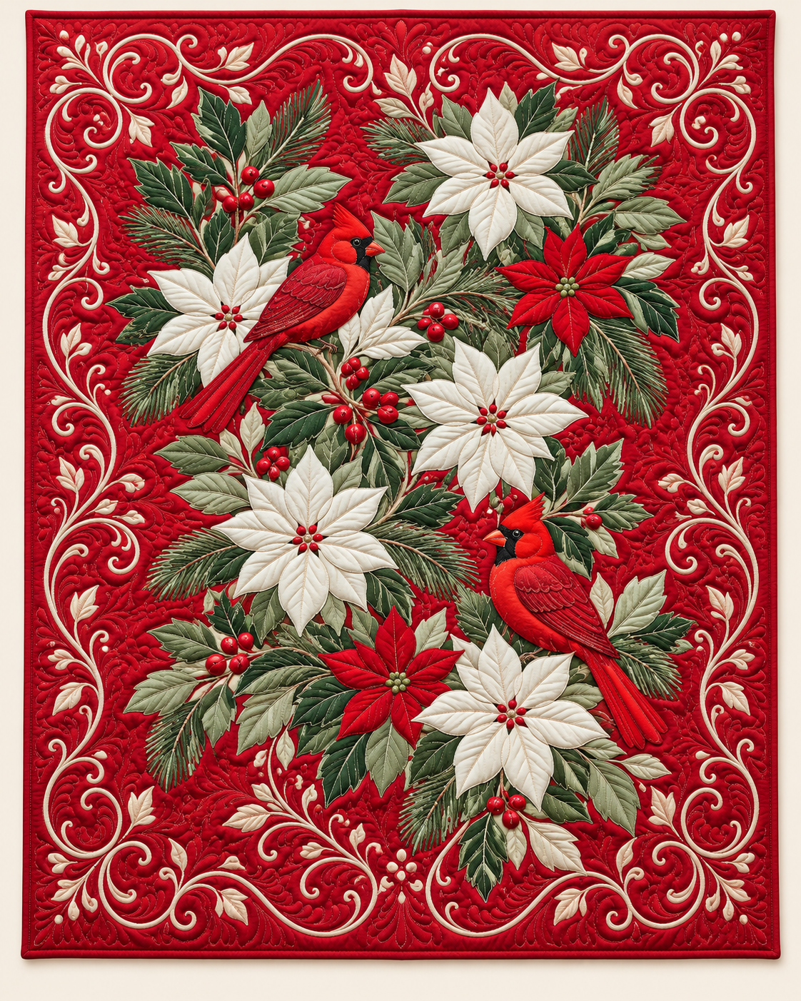Cardinal And White Flowers TD101026123 Quilt Blanket
