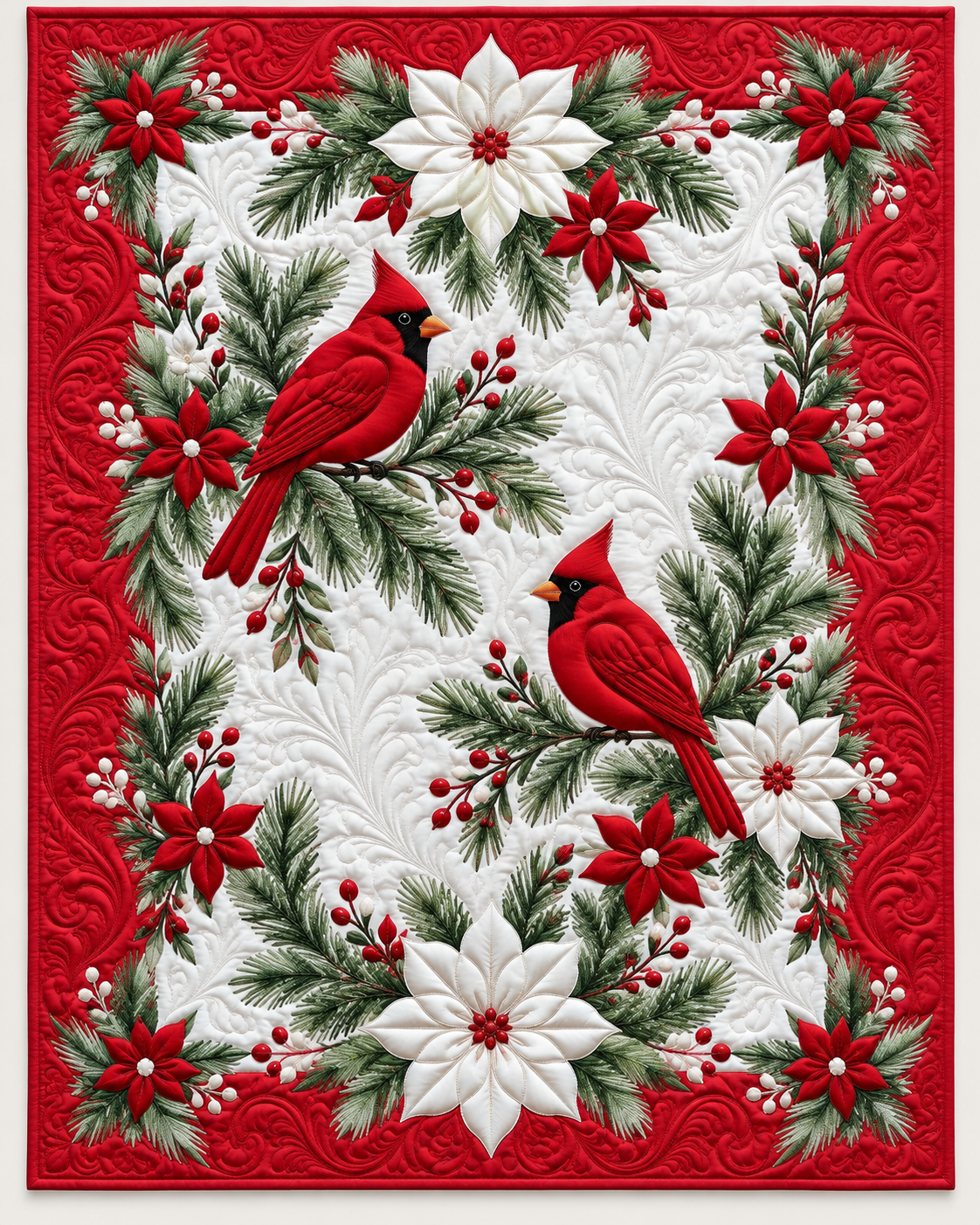 Cardinal with White Winter Flowers TD101026131 Quilt Blanket