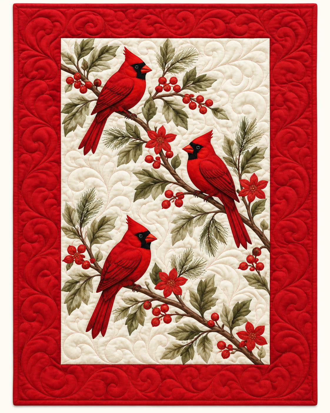 Cardinals And Berry Branches TD101026132 Quilt Blanket