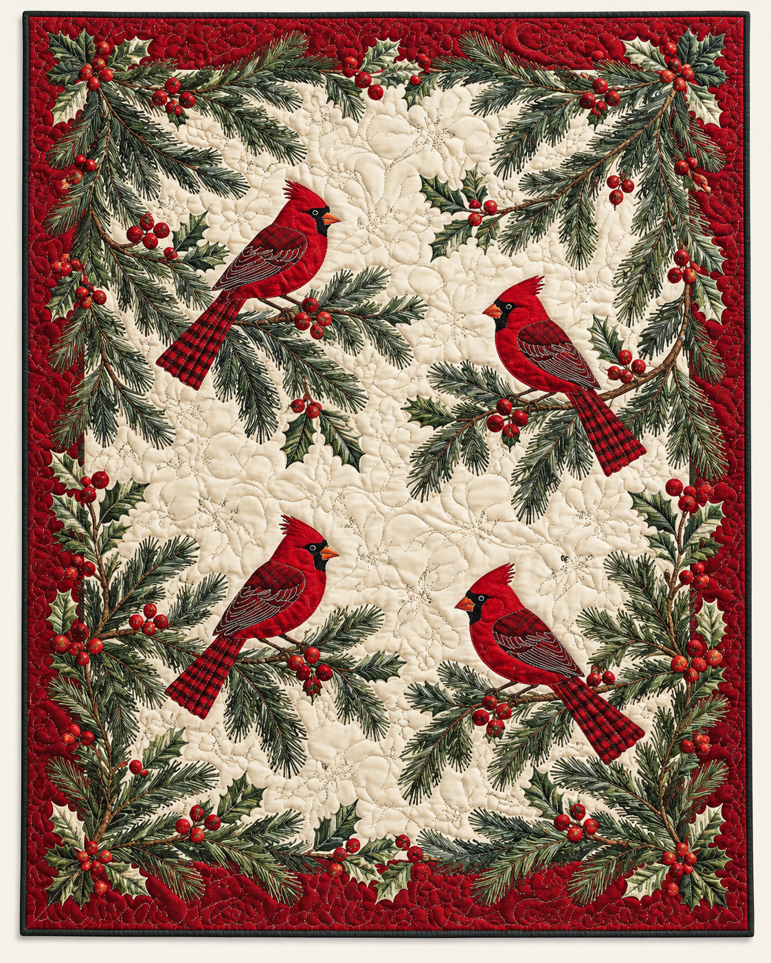 Cardinals And Evergreen Boughs TD101026133 Quilt Blanket