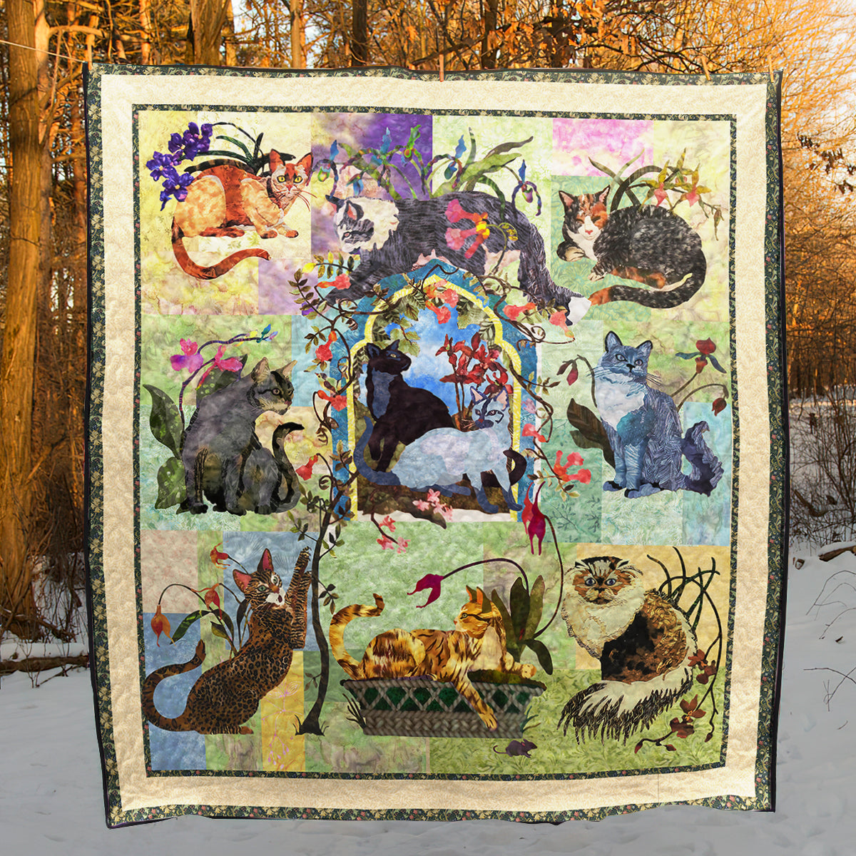 Cats In Flower Garden CLA2910148Q Quilt Blanket