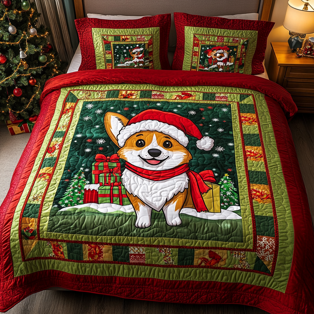 Merry Corgi Christmas Quilted Blanket NCU0NT1867