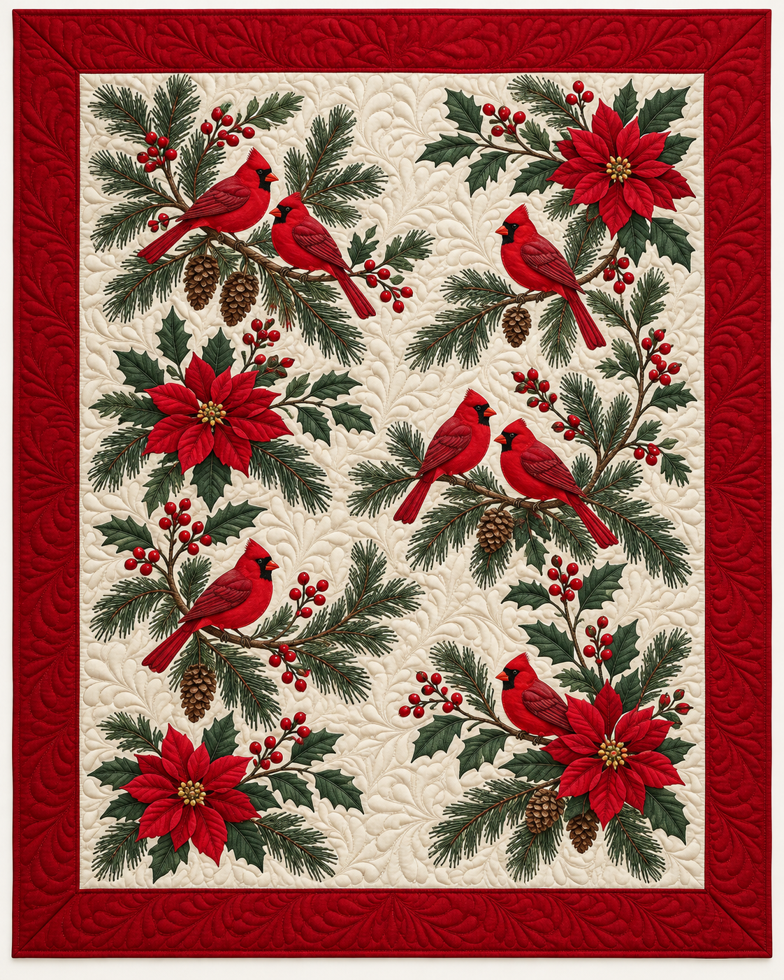 Christmas Cardinals And Poinsettias TD101026150 Quilt Blanket