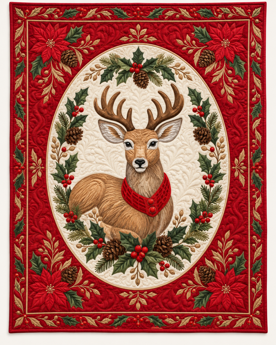 Christmas Deer In Holly TD101026152 Quilt Blanket