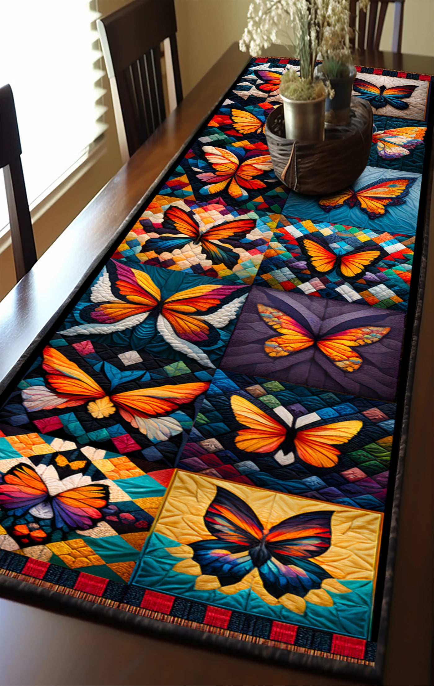 Colorful Butterfly TD240801YTR Quilted Table Runner