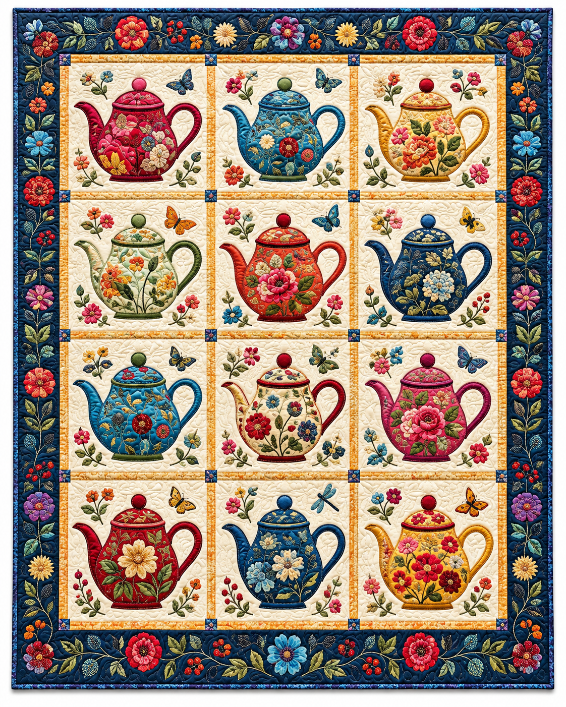 Colorful Teapot Parade TD101026174 Quilt Blanket