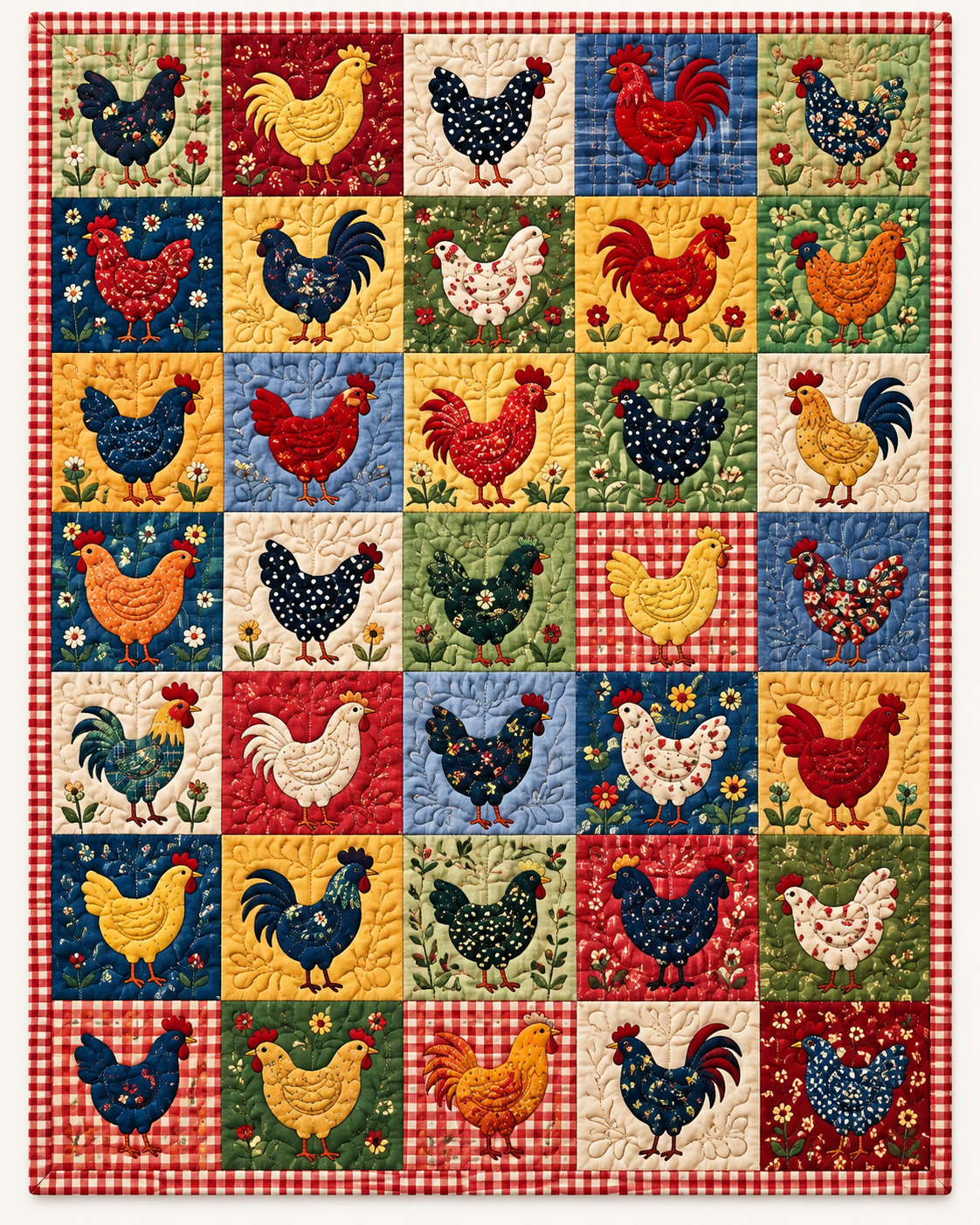 Country Chicken Blocks TD101026179 Quilt Blanket