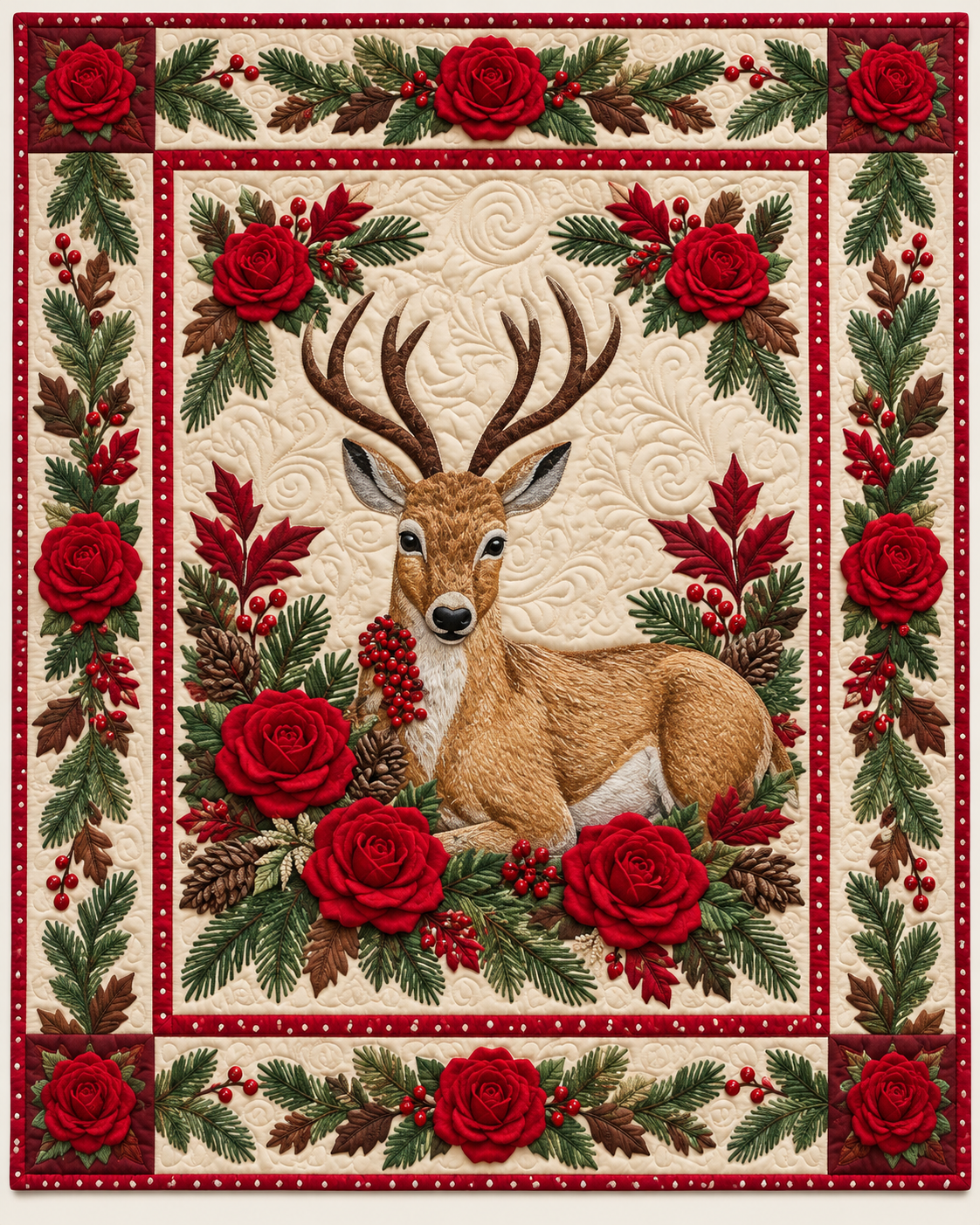 Deer And Winter Roses TD101026205 Quilt Blanket