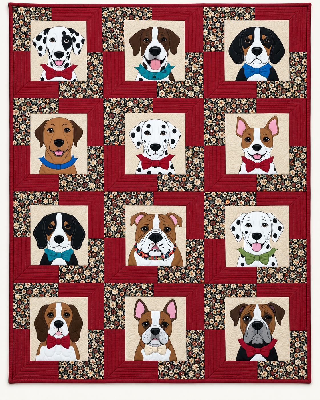 Dogs In Floral Frames TD101026210 Quilt Blanket